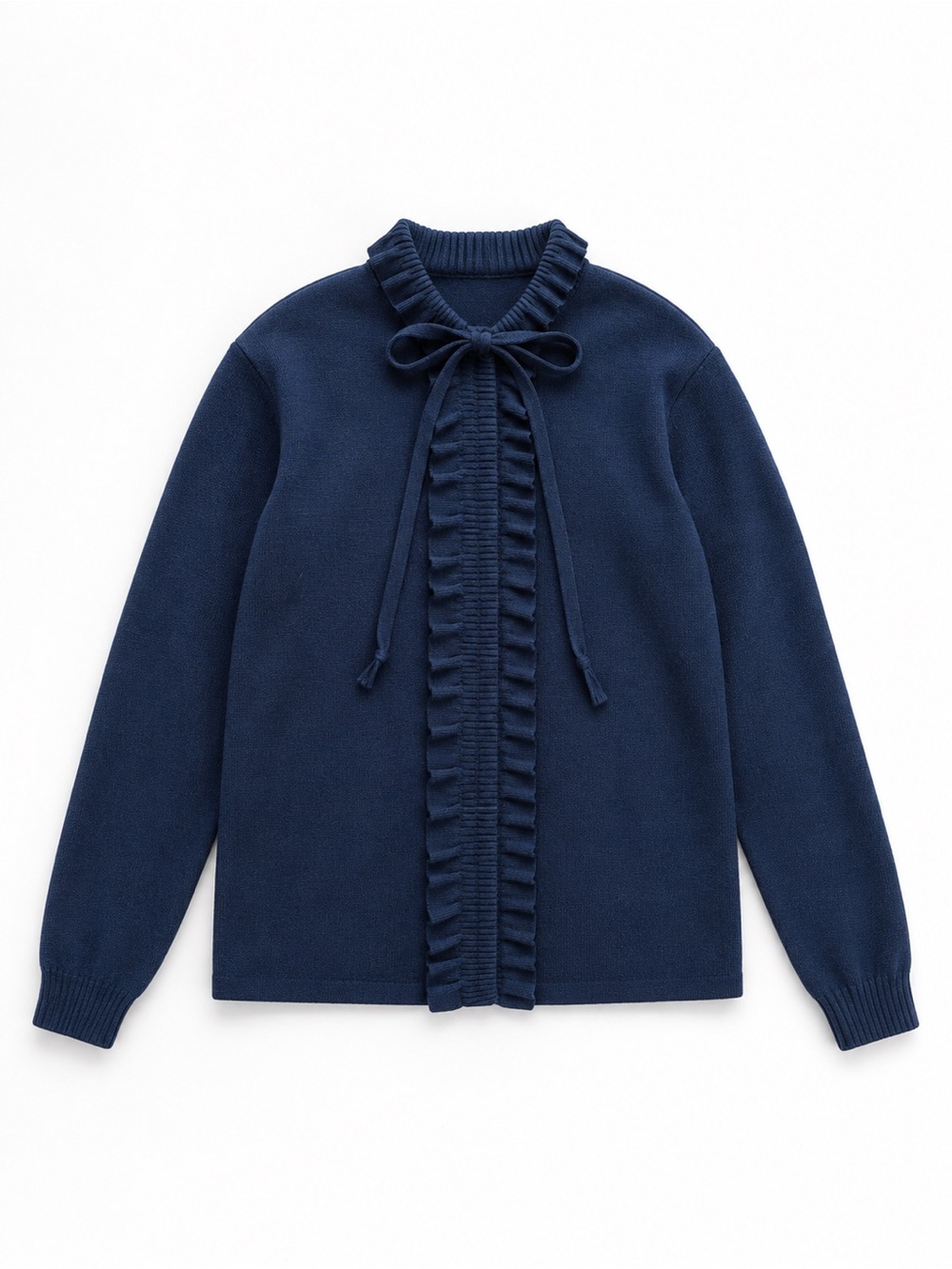 Vintage Navy Ruffle Tie-Front Cardigan